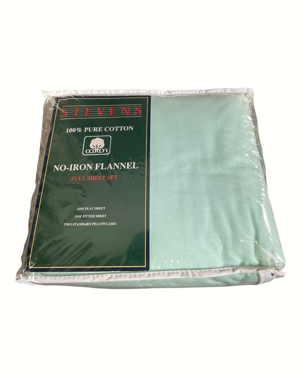 NWT Vintage Stevens 100% Pure Cotton No Iron Flannel Mint Green Full Sheet Set